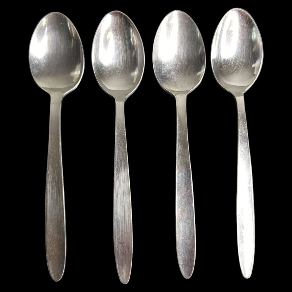 Lot of 4 Teaspoon Englishtown ENS2 Stainless Glossy Flatware 6 1/4" Spoon Plain